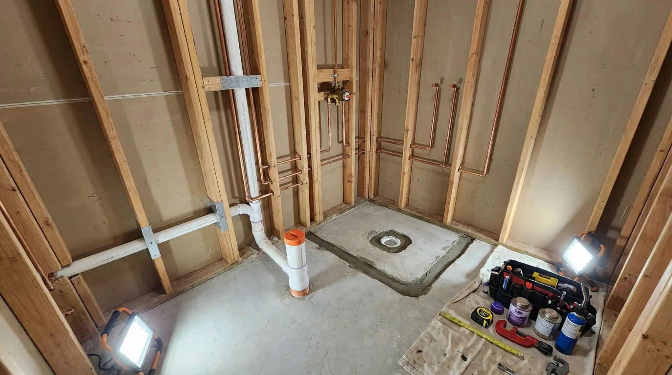 Bathroom rough-in plumbing during remodel by Johns Plumbing LLC in Zolfo Springs